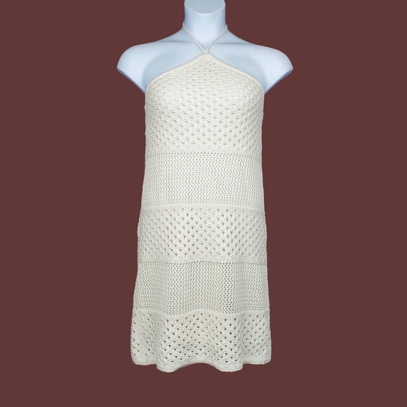 Old Navy Dresses & Skirts - Old Navy Womens Sleeveless Ivory Halter Neck Crochet Knit Mini Dress Size M NWT